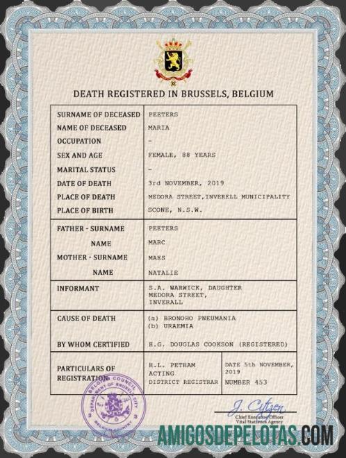 Realistis Belgia vital record kematian sertifikat PSD templat