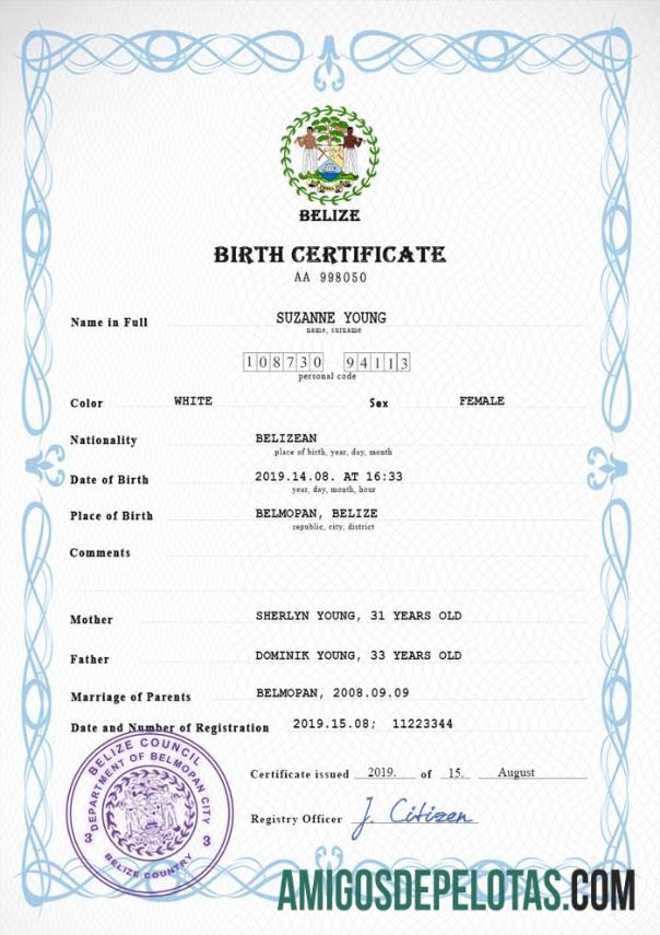 Berkualitas Belize vital record kelahiran sertifikat PSD templat