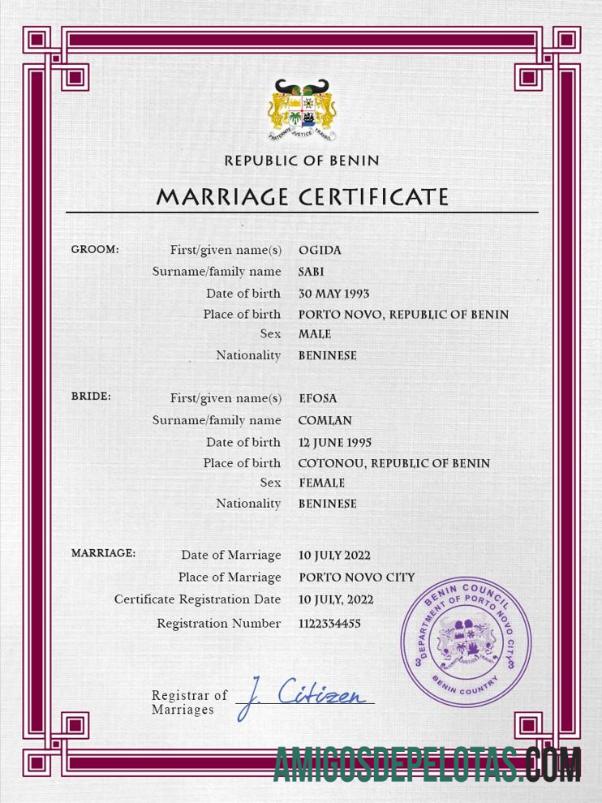 Dapat Diedit Benin pernikahan sertifikat PSD templat
