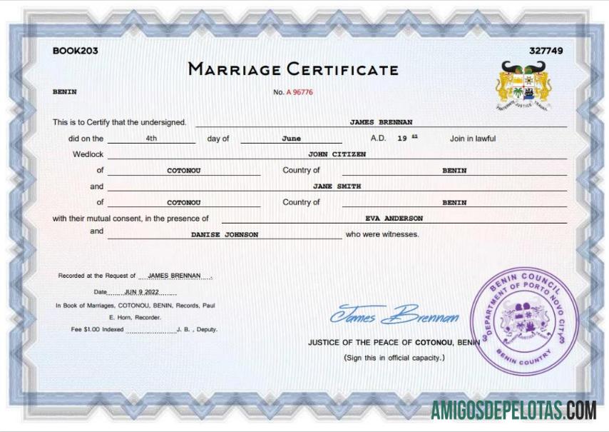 Realistis Benin pernikahan sertifikat Word and PDF templat