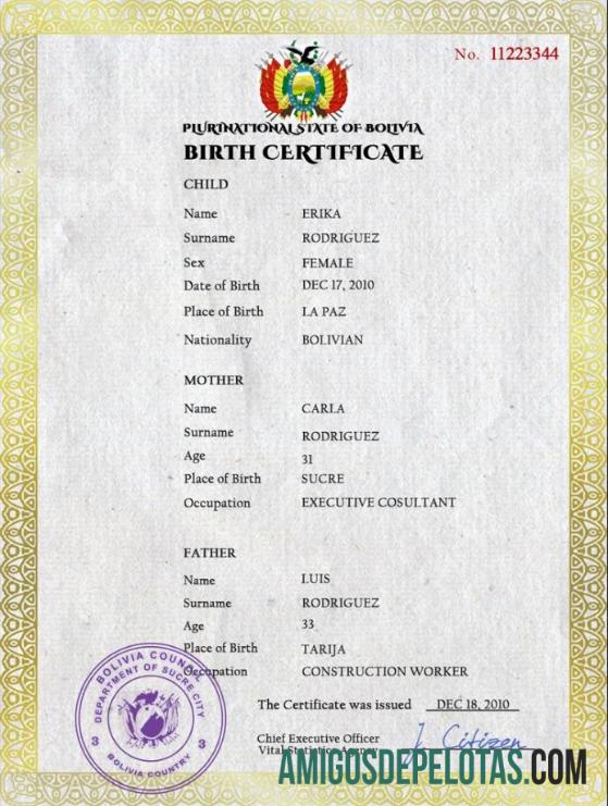 Dapat Diedit Bolivia vital record kelahiran sertifikat PSD templat