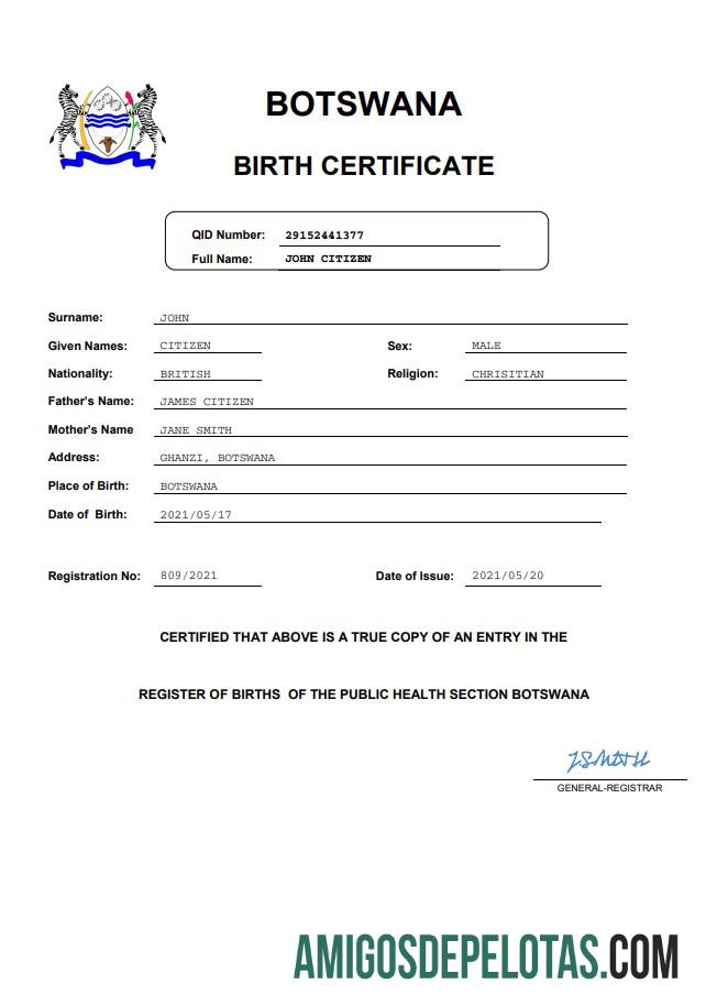 Profesional Botswana kelahiran sertifikat Word and PDF templat