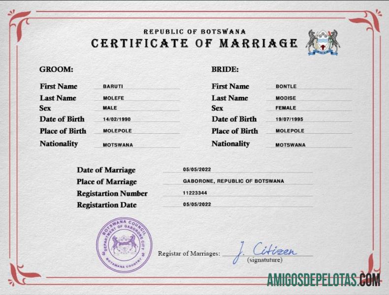 Profesional Botswana pernikahan sertifikat PSD templat