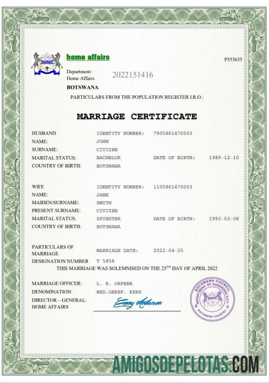 Dapat Diedit Botswana pernikahan sertifikat Word and PDF templat