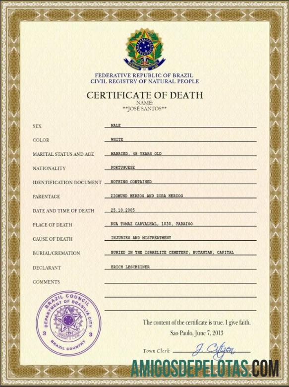 Realistis Brasil kematian sertifikat PSD templat