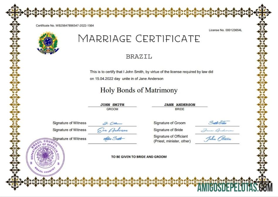 Profesional Brasil pernikahan sertifikat Word and PDF templat