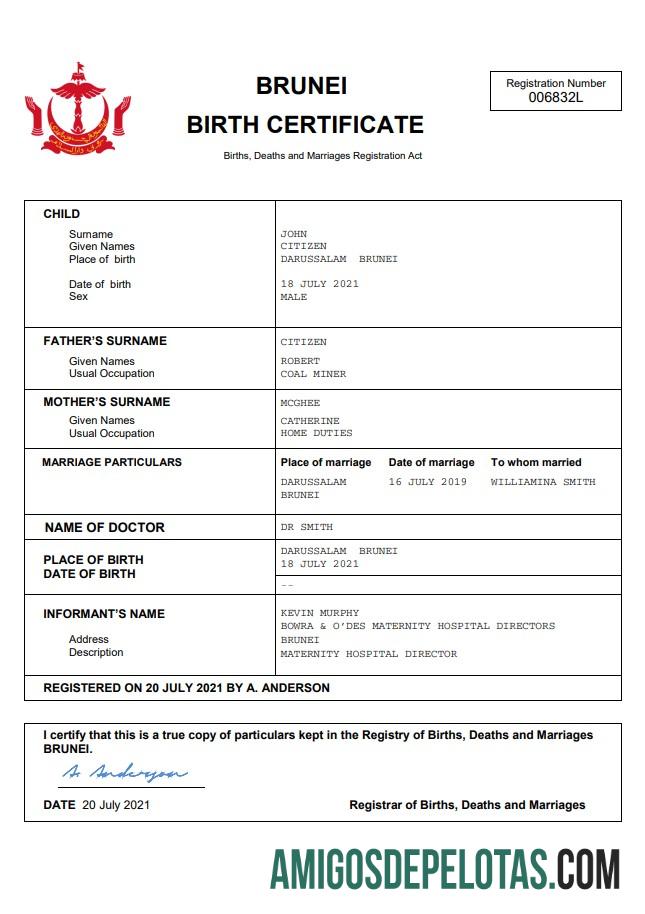 Profesional Brunei vital record kelahiran sertifikat Word and PDF templat