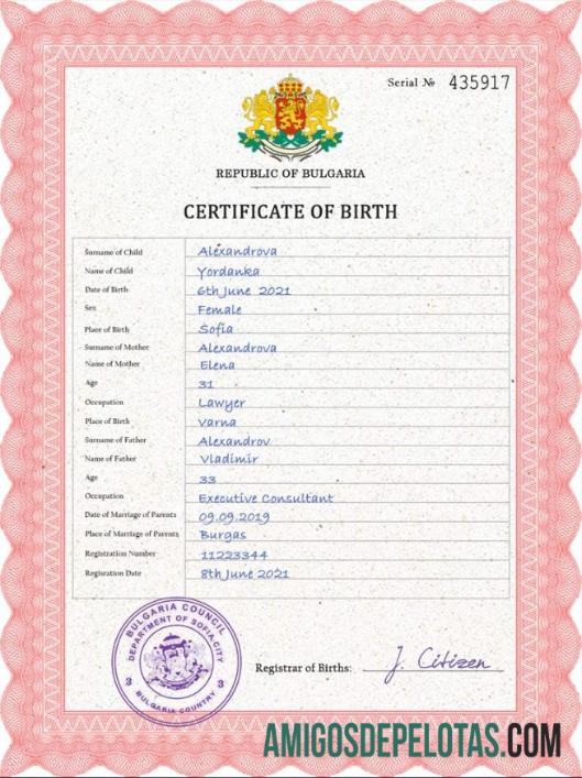 Profesional Bulgaria kelahiran sertifikat PSD templat
