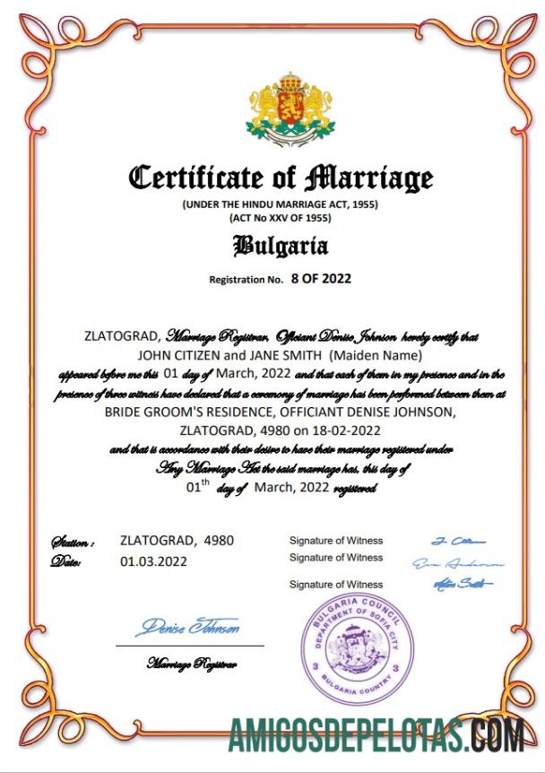 Profesional Bulgaria pernikahan sertifikat Word and PDF templat