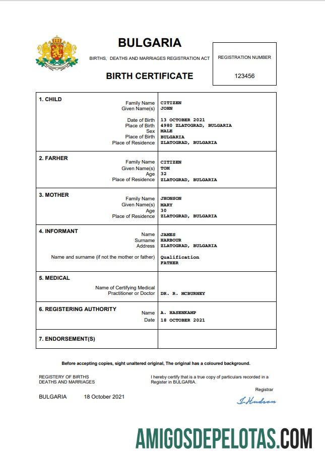 Premium Bulgaria vital record kelahiran sertifikat Word and PDF templat