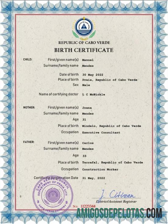Profesional Tanjung Verde vital record kelahiran sertifikat PSD templat