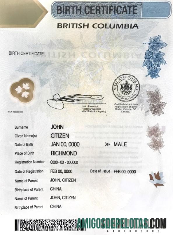 Berkualitas Kanada British Columbia kelahiran sertifikat templat in PSD