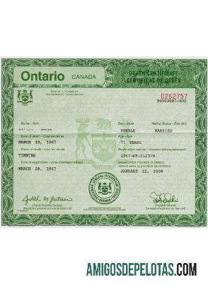 Kanada Ontario kematian sertifikat makering