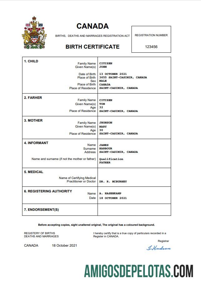 Dapat Diedit Kanada kelahiran sertifikat Word and PDF templat