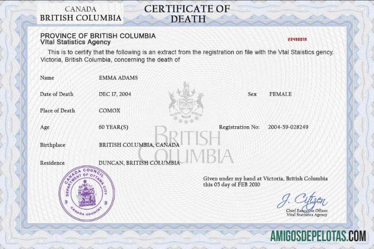 Profesional Kanada vital record kematian sertifikat PSD templat
