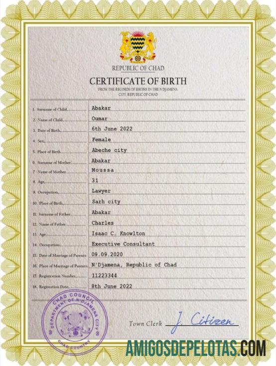 Dapat Diedit Chad vital record kelahiran sertifikat PSD templat