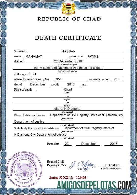 Dapat Diedit Chad vital record kematian sertifikat PSD templat