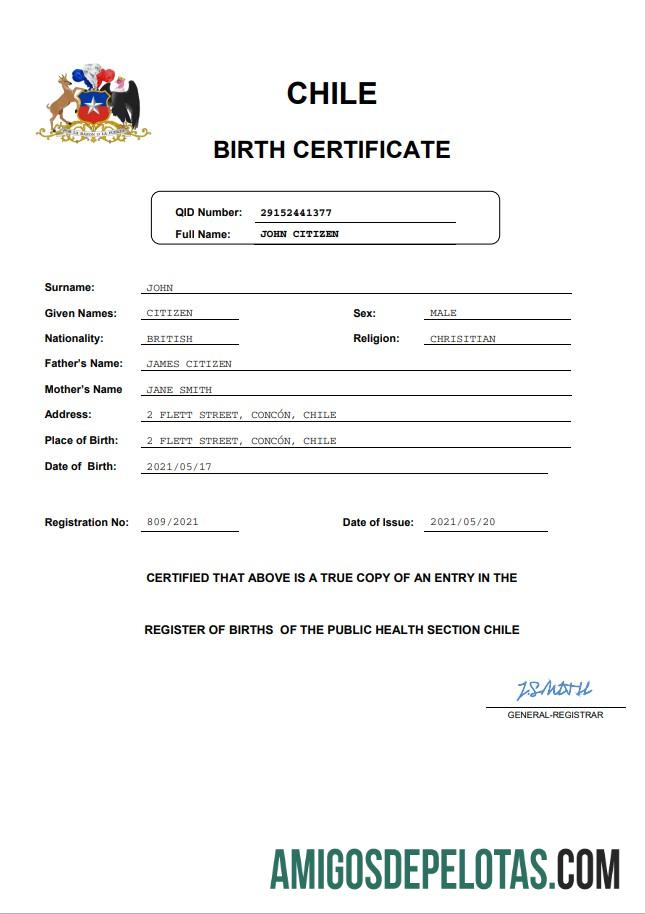 Premium Chili vital record kelahiran sertifikat Word and PDF templat