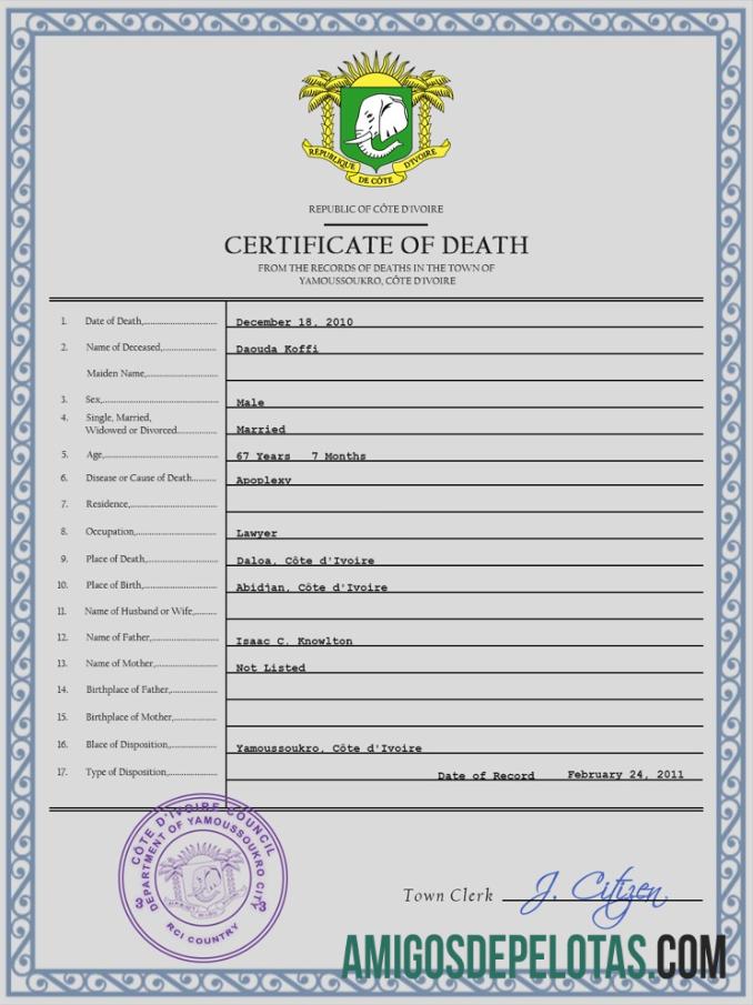 Berkualitas Co╠éte dΓÇÖIvoire vital record kematian sertifikat PSD templat
