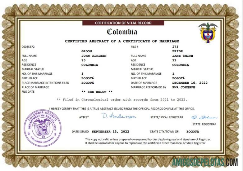Premium Kolombia pernikahan sertifikat Word and PDF templat