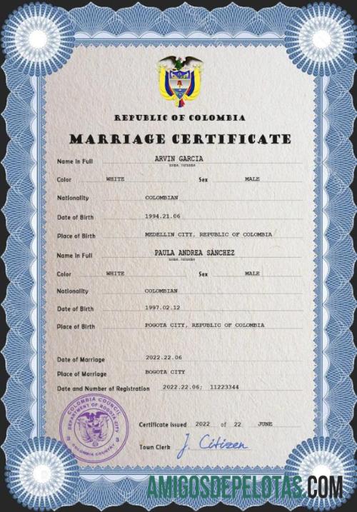 Kolombia pernikahan sertifikat PSD makering