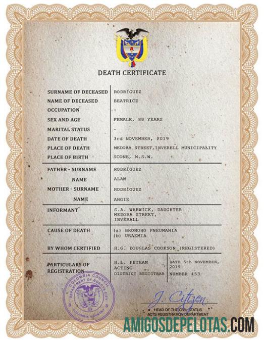 Dapat Diedit Kolombia vital record kematian sertifikat PSD templat