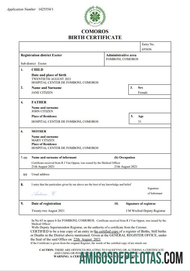 Berkualitas Komoro kelahiran sertifikat Word and PDF templat