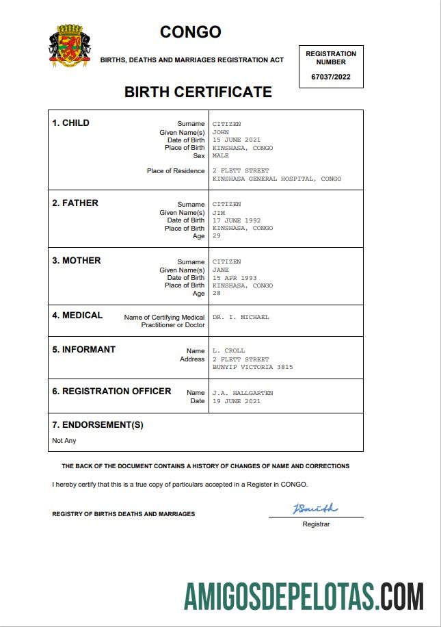 Berkualitas Kongo vital record kelahiran sertifikat Word and PDF templat