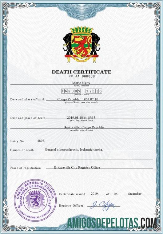 Dapat Diedit Kongo vital record kematian sertifikat PSD templat
