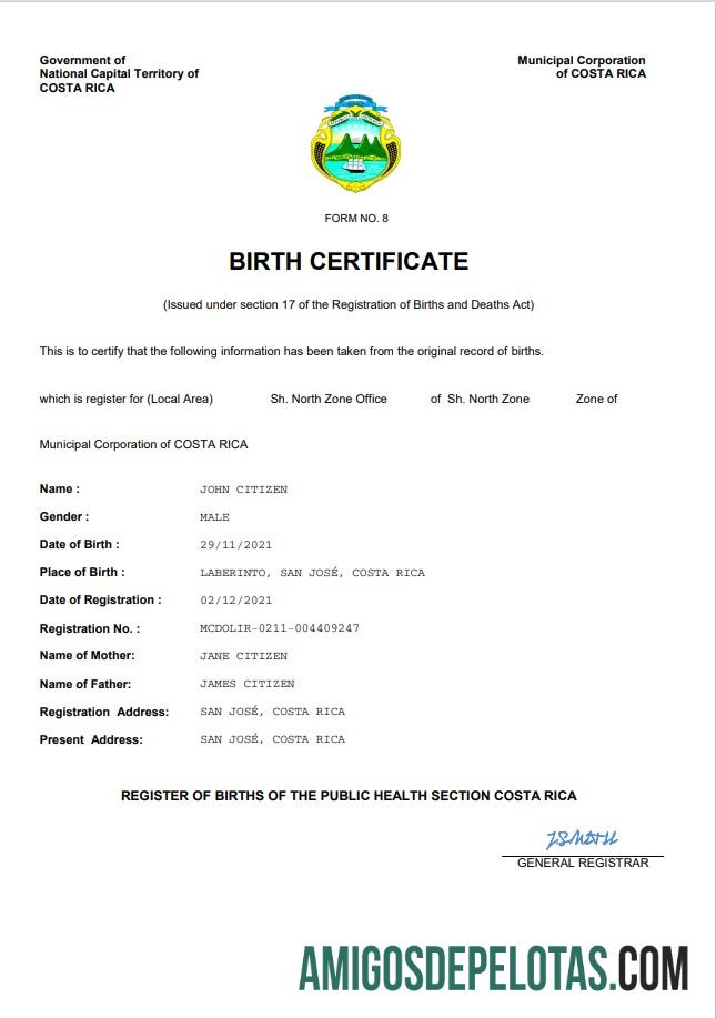 Berkualitas Kosta Rika kelahiran sertifikat Word and PDF templat