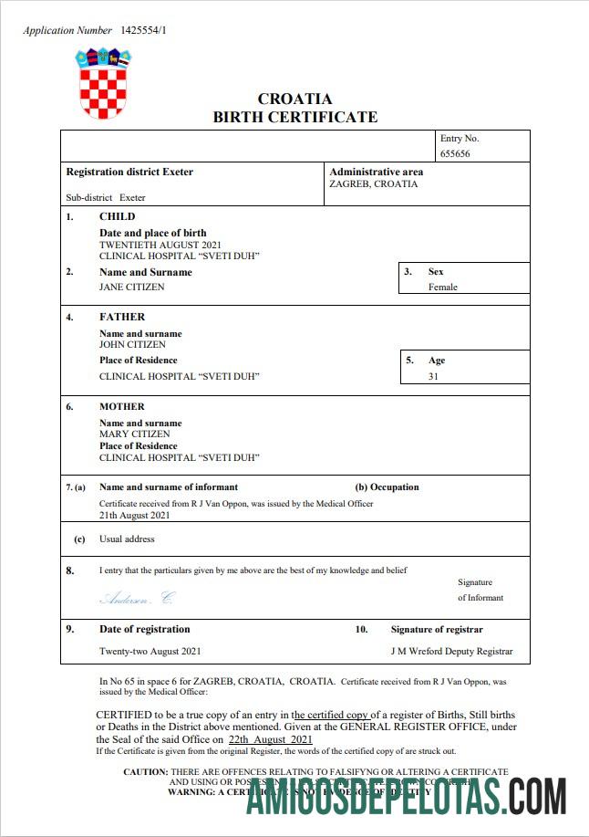 Dapat Diedit Kroasia kelahiran sertifikat Word and PDF templat