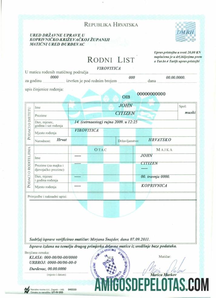 Kroasia kelahiran sertifikat desain