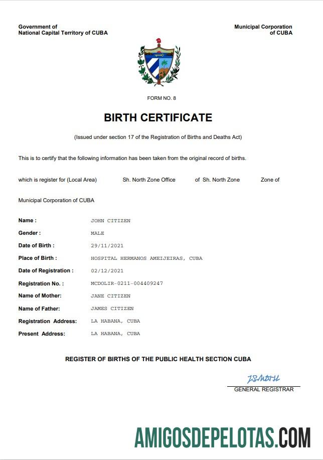 Dapat Diedit Kuba vital record kelahiran sertifikat Word and PDF templat