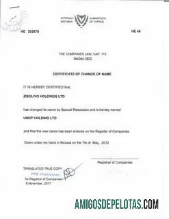 Siprus Register of companies sertifikat of change of name sampel