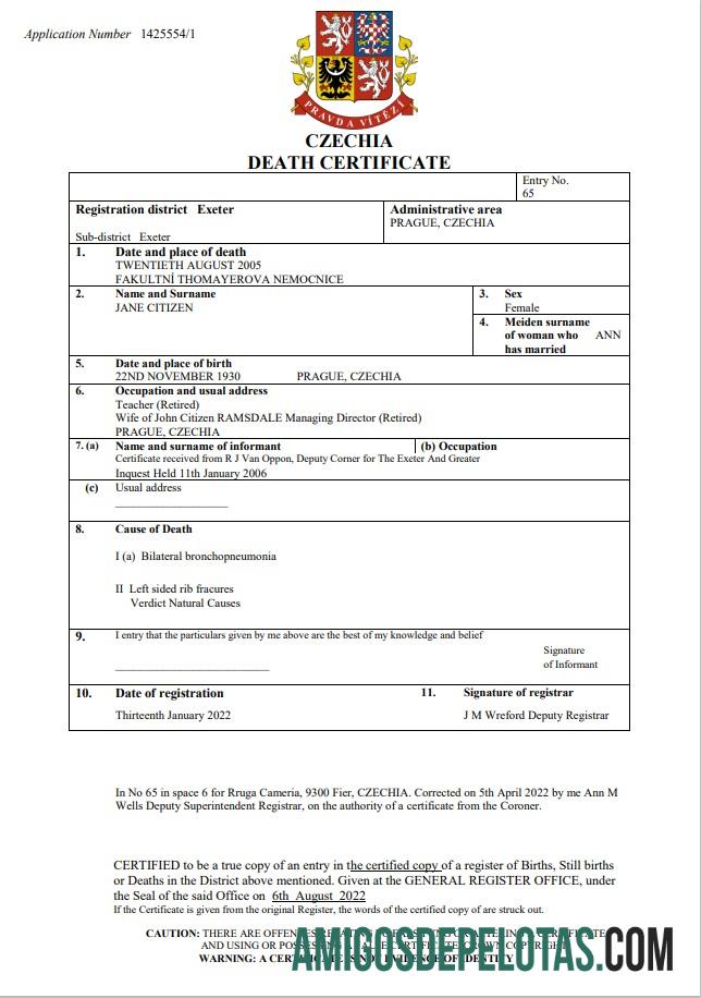 Dapat Diedit Ceko kematian sertifikat Word and PDF templat