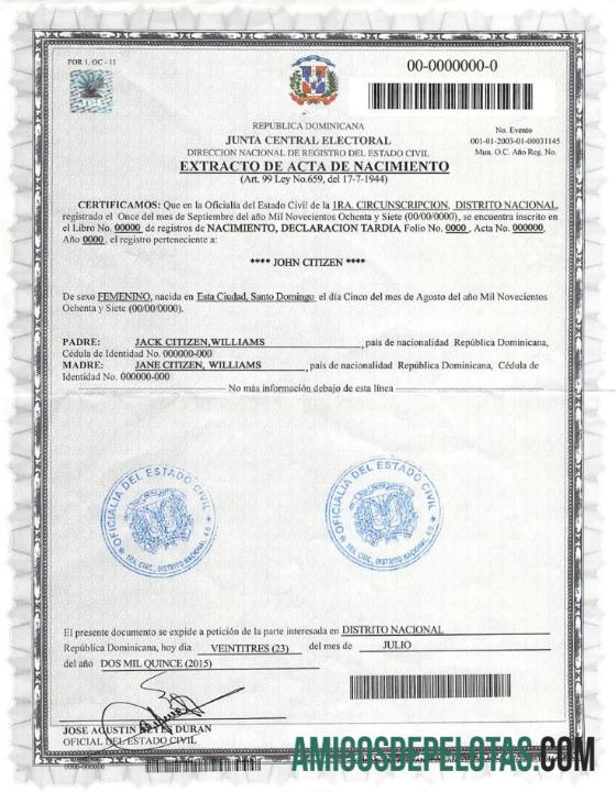 DOMINICANA kelahiran sertifikat desain