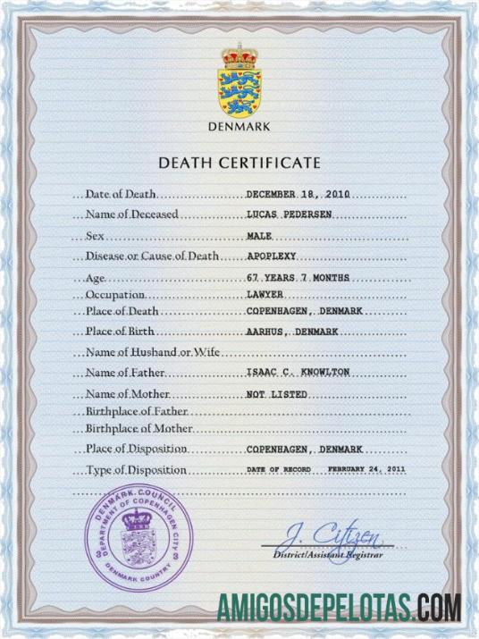 Berkualitas Denmark vital record kematian sertifikat PSD templat
