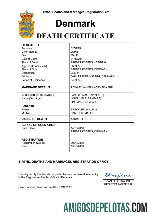 Dapat Diedit Denmark vital record kematian sertifikat Word and PDF templat