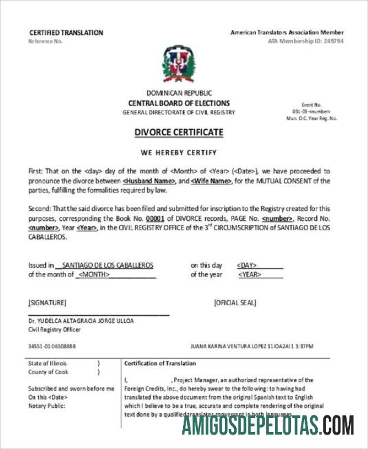 Republik Dominika General directorate of civil registry perceraian cerificate templat
