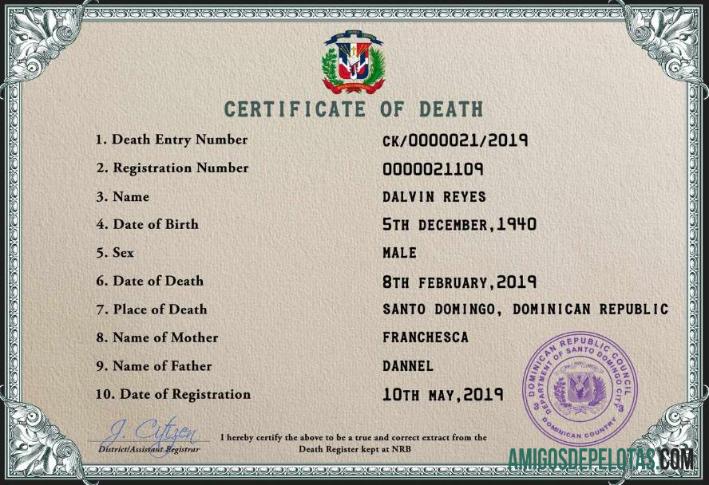 Dapat Diedit Republik Dominika vital record kematian sertifikat PSD templat