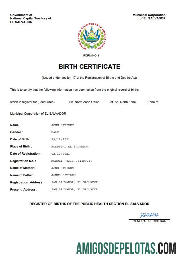 Profesional El Salvador vital record kelahiran sertifikat Word and PDF templat