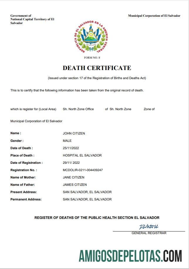 Dapat Diedit El Salvador vital record kematian sertifikat Word and PDF templat