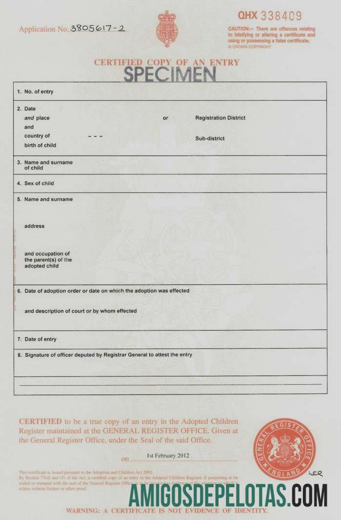 Inggris General register office adoption sertifikat desain