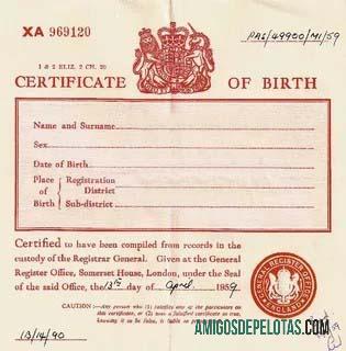Inggris Register Office kelahiran sertifikat sampel