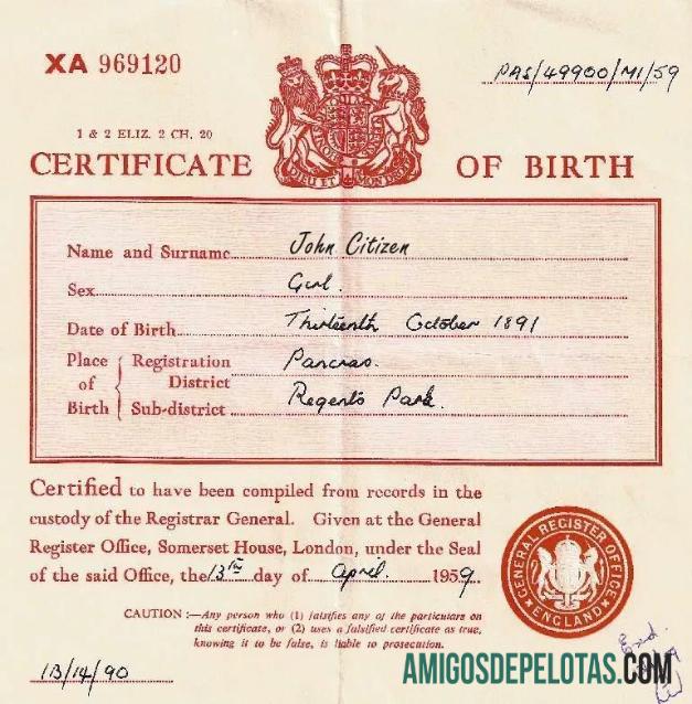 Inggris Register office of London kelahiran sertifikat templat