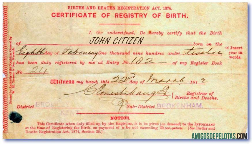 Inggris Registrar of Births and Deaths kelahiran sertifikat desain