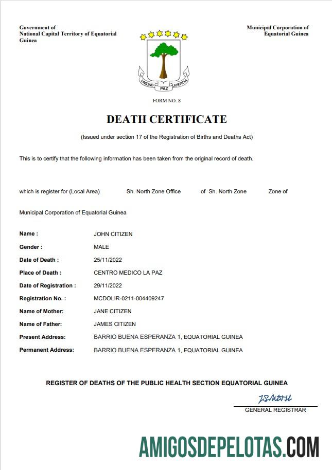 Dapat Diedit Guinea Khatulistiwa kematian sertifikat Word and PDF templat