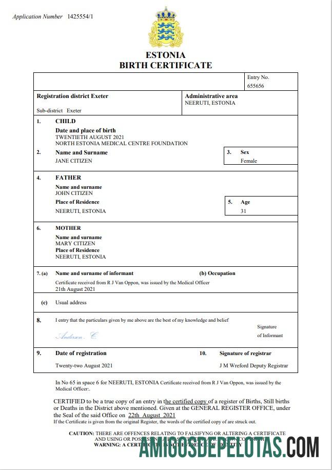 Dapat Diedit Estonia vital record kelahiran sertifikat Word and PDF templat