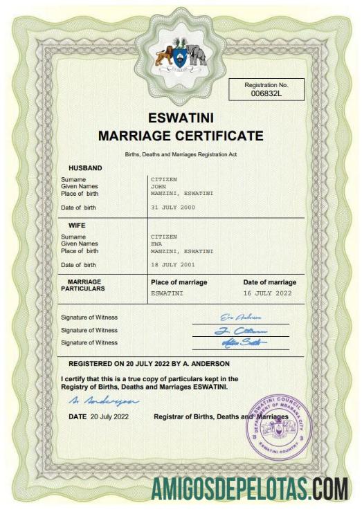 Dapat Diedit Eswatini pernikahan sertifikat Word and PDF templat