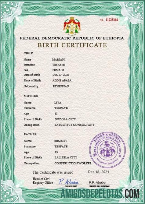 Premium Etiopia kelahiran sertifikat PSD templat